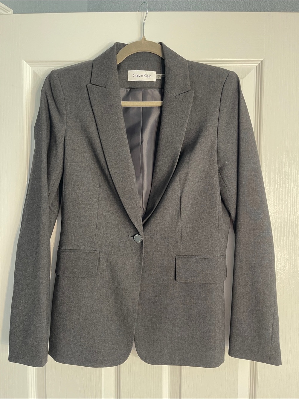 Calvin Klein Women's Gray Single-Button Notch Lapel Blazer